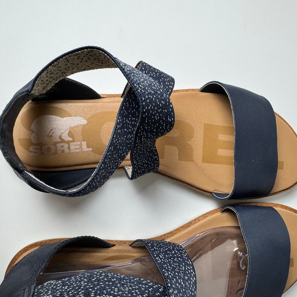 Sorel Women’s Navy Leather Ankle Strap Flat Sandal BeachCasual Summer Size 9.5 - Picture 6 of 7